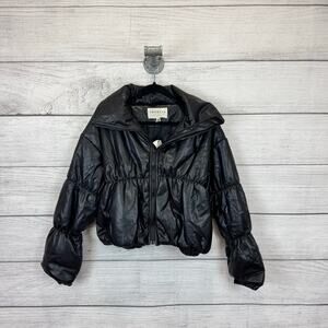 Promesa Women's Black Faux Leather Puffer Zip Up Jacket Size Medium